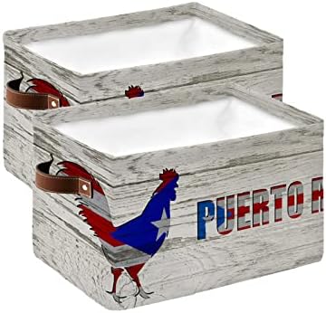 סל האחסון רטרו פוארטו ריקו חיה חיה חיה על פח אחסון גרגר עץ עם ידיות, טבח אדום כחול קוביות אחסון מארגן לארונות, בגדי