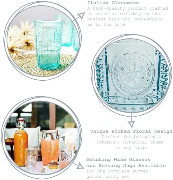 סט רומנטי של בורמיולי רוקו של 6 כוסות קרירות יותר, 16 עוז. זכוכית קריסטל צבעונית, תכלת, תוצרת איטליה.