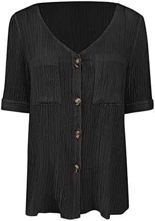 חולצות עבור חותלות נשים קיץ מוצק קצר פאף שרוול צווארון כפתור למטה חולצות מקרית חולצה חולצות עם