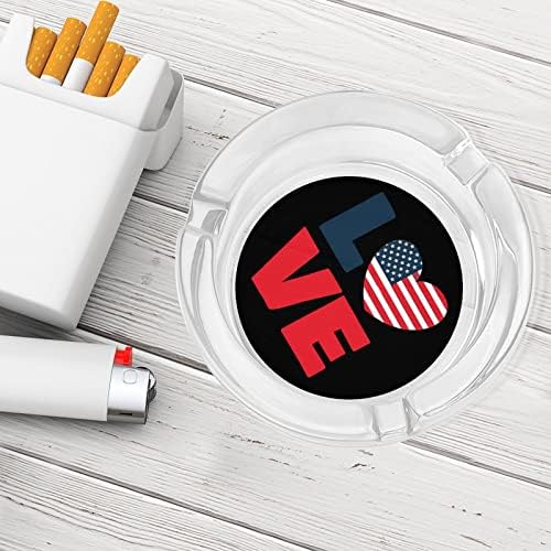 L Love America America Flag Flag Glass מעשן סיגריות סיגריות מחזיק מגש אפר עגול