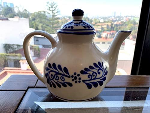 קרמיקה Talavera Teapot 3 -CUP סיר תה קומקום 700 מל 23 אונקיות - Tetera Ceramica Mexicana Tetera Colonial White