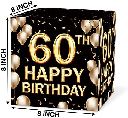קופסת כרטיסי יום הולדת 60 של Keydaat ， ארגז כרטיס שחור וזהב לקישוטים למסיבות יום הולדת ， ציוד למסיבות, תיבת כסף - 1