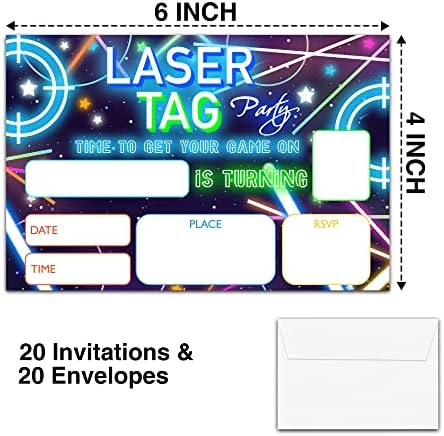 Ystep לייזר תג הזמנות למסיבת יום הולדת, 20 כרטיסים הזמינו עם מעטפות, 4 x6 ניאון מסיבת יום הולדת מזמינה - A24