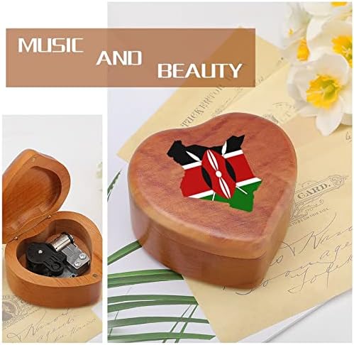 דגל מפת דגל של קופסת מוסיקה מעץ בקניה קופסאות צורת לב קופסאות עץ וינטג 'למתנה