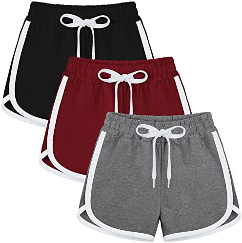 POROKA 3 חלקים בנות מכנסיים קצרים אתלטים מכנסיים קצרים ספורט מזדמנים עם מכנסי אימון אלסטיים אלסטיים.