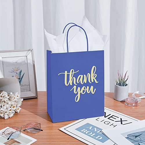 50 חבילה בינוני כהה כחול תודה לך מתנת שקיות עם ידיות 24 גיליונות רקמות נייר עבור עסקים קטנים, קניות, חתונה,