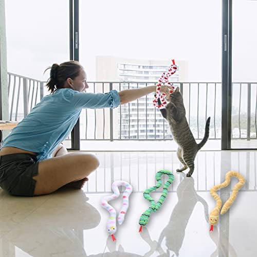 Xnuoyo 4 חבילה צעצועי נחש חתולים, חתול חתול צעצועי נחש לחתלתול, מספק צעצועים קטניפ אינטראקטיביים לחתולים מקורה,