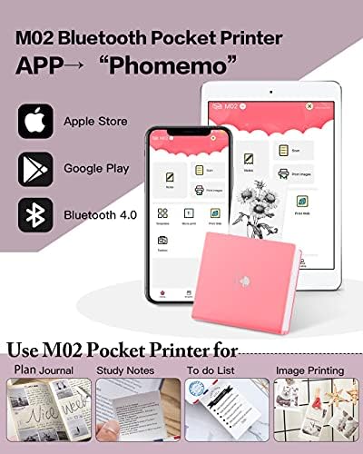 Phomemo M02 Pocket Pocket- מיני מדפסת מדפסת Bluetooth Inkless Inkless Photo מדפסת תואמת ל- iOS של אנדרואיד