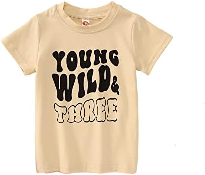 Izyjoy Young Wild ושלוש חולצות פעוטות תינוקות תינוקות 3 יום יום הולדת טריקו תלבושת ליום הולדת רטרו קשת טיי בן 3,