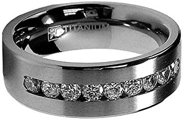 טבעת נישואין טיטניום לגברים 8 ממ עם 9 ערוצים גדולים סט זירקוניה מעוקב גדלים 6 עד 15