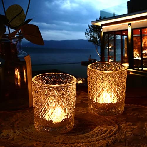 24 יח 'מחזיקי נרות מצביעים - נרות נרות זכוכית ברורה, בעל נרות חום למרכז השולחן, תפאורה למסיבות חתונה, עיצוב