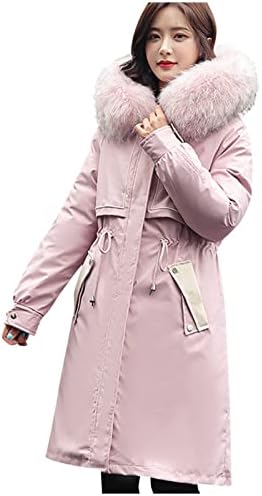מעיל חורף לנשים לבגדי אופנה חיצוניים ארוכים מעילים כותנה מרופדת כיס זמש מעילים עם זמש קפיסה מעיל תוחם נשלף
