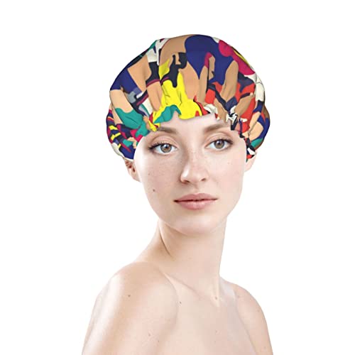 נשים לשימוש חוזר כובע שיער שולי כובע צרפת תנועת אופניים צבעונית שכבות כפולות צבעוניות כובע אמבטיה אטום למים