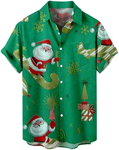 כפתור Mens חג המולד של ZDFER למטה חולצות שרוול קצר, חולצת באולינג גרפי של חג המולד מצחיק חולצה מעצבת מסיבות מזדמנת