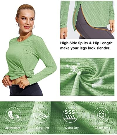 נשים חולי G4Free שרוול ארוך חולצות UV מהירות לחות יבשה מהירה חולצות טיול חולצות אימון עבור נשים