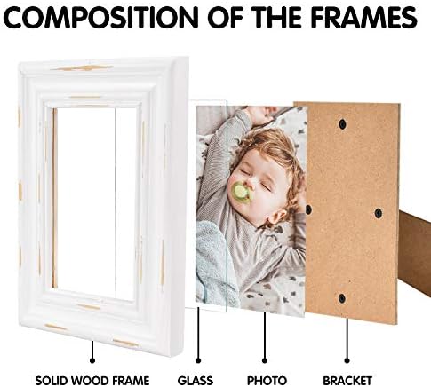 מסגרות תמונה 4x6 עיצוב קיר עץ לבן עם הזכוכית בהגדרה גבוהה- מסגרות תמונה וינטג