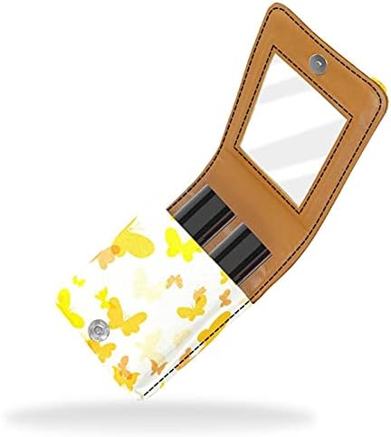 פרפרים צהובים חמודים שפתון שפתון מחזיק תיק איפור נייד חמוד עם מראה לכיס ארנק לוקח עד 3 שפתון