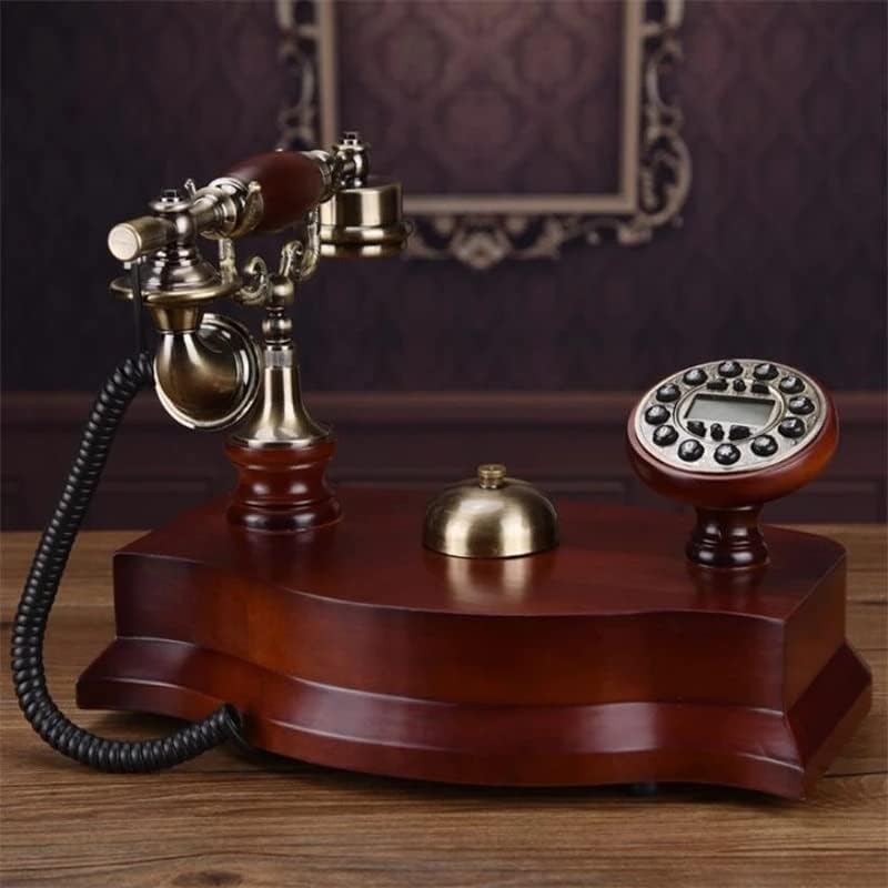 TREXD עתיק טלפון קבוע פעמון מכני פסטורלי רטרו משרד ביתי עץ מוצק טלפון קווי טלפון תאורה אחורית כחולה+חינם+מזהה