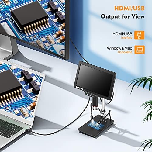 TOMLOV DM202 10.1 אינץ 'HDMI LCD מיקרוסקופ דיגיטלי +כרטיס FLIP CH01,10 מעמד כלול, מיקרוסקופ מטבע 16MP עם מסך למבוגרים,