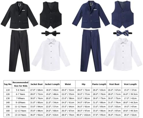 בנים חליפה רשמית סט 5 חלקים דקיקים של חולצות שמלות עם קשת, אפוד, מכנסיים טוקסידו מסיבת חתונה תלבושת ז'קט בלייזר