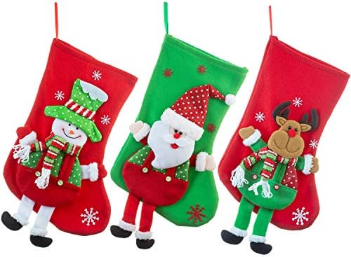 Favonir חג מגרש לחג המולד קישוטי עץ גרביים 3 חבילה - עיצוב חג 14 אינץ ' - סנטה, איש שלג ועיצובים של איילים - קישוטי
