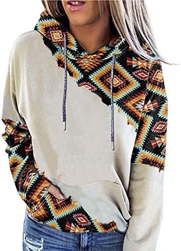 Beuu Womensingstringsstring aztec הדפס סווטשירטים עם שרוול ארוך סוודר כיס שרוול ארוך
