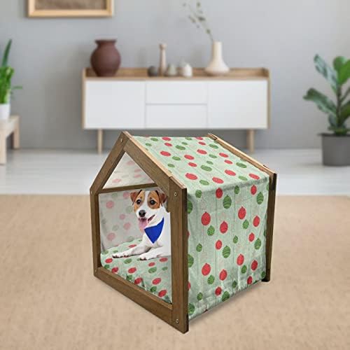 בית כלבי עץ של אמבסון חג המולד, עיצוב קריקטורות סנטה קלאוס מביא קופסאות הפתעה הדפס דבק דבקון ג'ינג'ר, מלונה כלבים