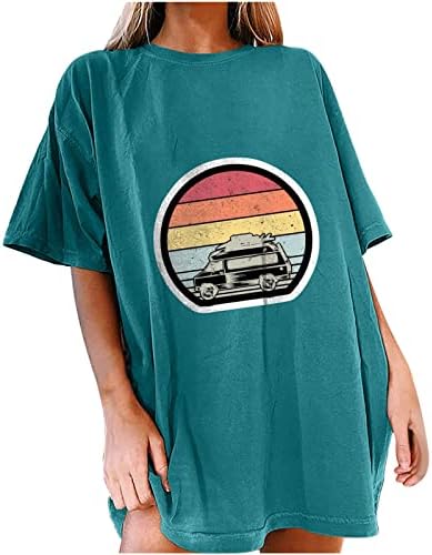 עוקב חולצת טריקו להדפסת מכוניות וינטג 'לנשים עם שרוול קצר טיול דרך צמרות רחבות y2k o צוואר מערבי גרפיקה קיץ חולצות מזדמנים