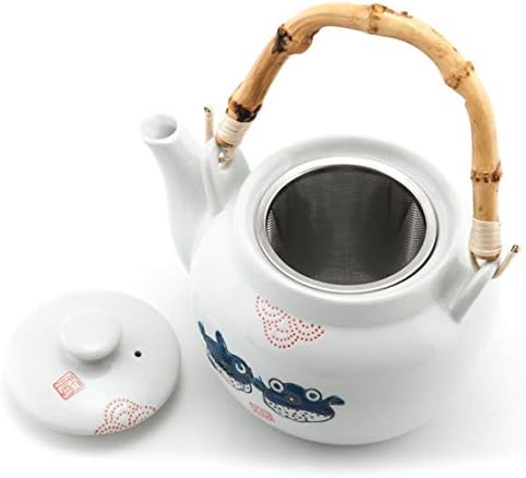 קומקום קרמיקה בסגנון יפני מסורתי עם ידית Rattan 42 FL OZ קומקום עם מסננת אל חלד לתה לתה עלה רופף