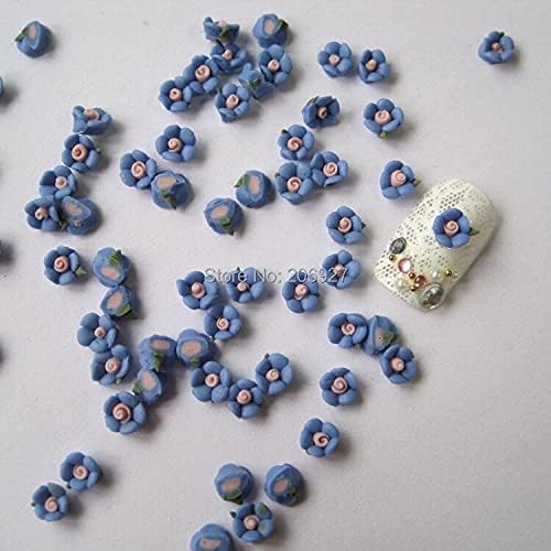 1-9 30 יחידות חמוד קרמיקה כחול פרח צורת נייל אמנות קישוט