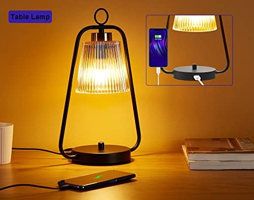מנורת שולחן תעשייתית של בודקר עם נמל USB, מנורה כפרית לעומק לילה קליל בהיר