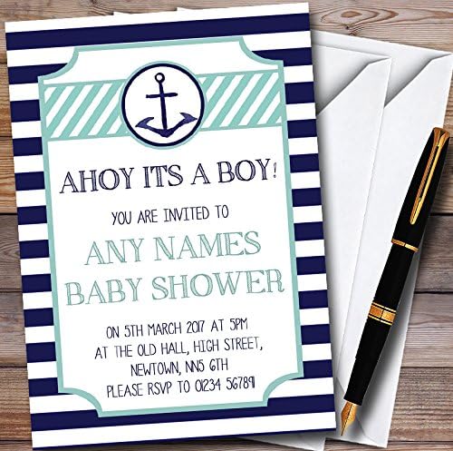 חיל הים כחול פס ימי עוגן אישית תינוק מקלחת הזמנות