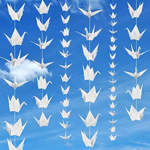 200 יחידים 10strings לבנים נייר נייר נייר נייר זרי לקישוטים למסיבות חתונה כפריות באביב, מקלחת כלות אוריגמי ציפורים