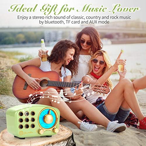 רמקול Bluetooth רטרו, רדיו רדיו-גרדיו FM וינטג 'עם סגנון קלאסי מיושן, שיפור בס חזק, נפח חזק, חיבור אלחוטי
