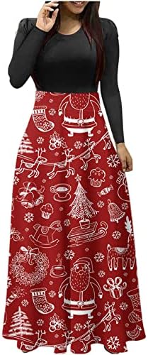 2022 נשים שמלות מותניים גבוהות הדפס חג המולד טלאים שמלת שרוול ארוך שמלת שרוול מזדמן שמלת נדנדה אלגנטית נוחה