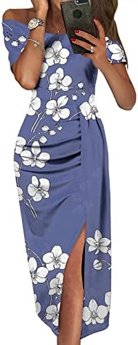 שמלת קיץ לנשים 2023 דפוס צבע ניגודיות עוטף שמלות מפוצלות ללא שרוולים מחוץ לכתפיים