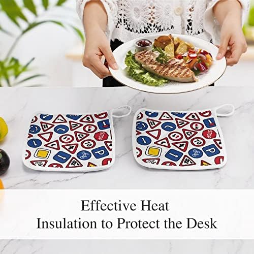 תמרורי תנועה מחזיקי סיר 8x8 רפידות חמות עמידות בפני חום הגנה על שולחן העבודה למטבח בישול 2 חלקים