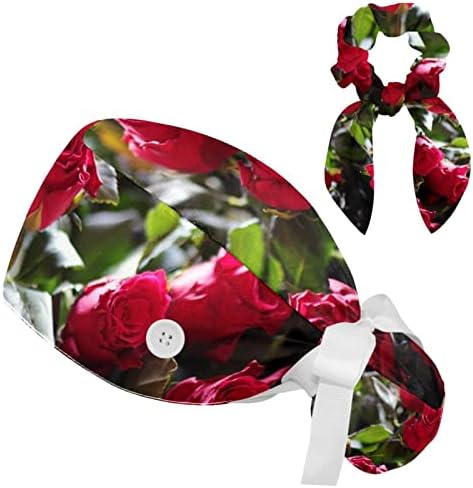אהבה אדומה פרחים רומנטיים כובע קרצוף מתכוונן עם כפתורים קשת שיער קשת רצועת זיעה