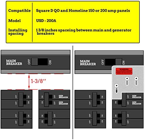 ערכת משתלבים גנרטור תואמת לכיכר D QO או HomeLine 150 או 200 AMP לוחות, 1 מרווח 3/8 אינץ
