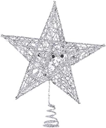 עץ כוכב Doitool Topper Silver Toper Star Tree Topper נצנץ עץ מתכת עליון טופר עץ נצנצים לקישוטי עץ חג המולד עיצוב