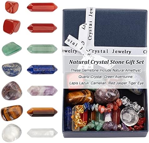 Olycraft 15 יחידות ערכת גבישי אבן טבעית עם קופסת מתנה קוורץ קריסטלים קופסא מתנה קופסת מתנה נאגטס משושה קוורץ קריסטלים נקודות