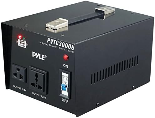 ממיר מתח Pyle 2 Plug שלב למעלה ולמטה AC 110/220 וולט שנאי יציאת טעינה USB, 3000 וואט