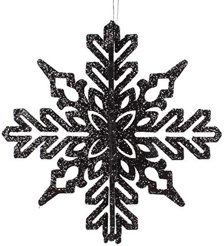 Vickerman 6 קישוט חג המולד של פתית שלג גליטר שחור, סט של 3