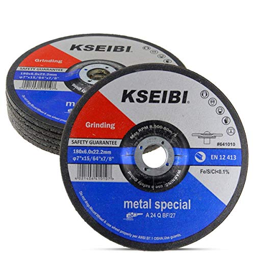 Kseibi 651014 גלגלי טחינה 10 חבילה, דיסקים של תחמוצת אלומיניום למתכת ופלדת אל חלד, 7 x 1/4 x 7/8 , טחינה אגרסיבית