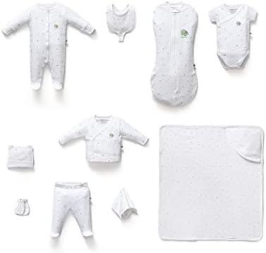 Kiddyturtles לתינוק חיוני כותנה אורגנית 10 יחידות 0-3 חודשים בגדי תינוקות חבילת מתנה לייט לתינוקות או לבנים