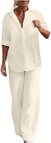 ערכות מכנסי פשתן לנשים סתיו קיץ 2 חלקים ישר מכנסיים רגילים מערכות נשים 2023 בגדים PA