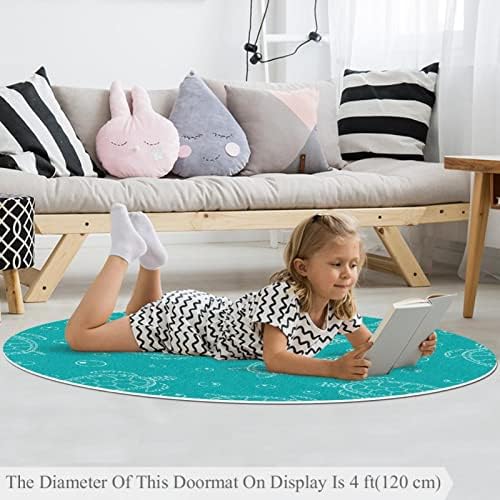 Llnsupply ילדים שטיח 5 רגל שטיחים שטח עגול גדול לבנות בנים תינוק - לבן צייר יד צב ים כחול, עיצוב בית מתקפל