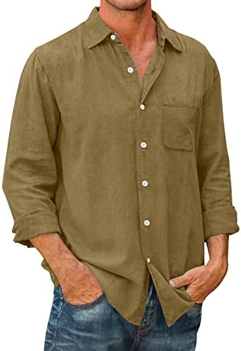 WOCACHI MENS SULL חולצות כפתור למטה שרוול ארוך צווארון צווארון חולצה מזדמנים חולצה פורמלית חולצה עם כיס