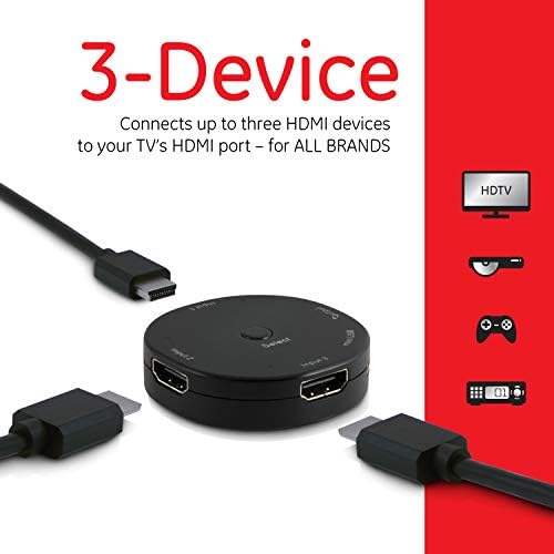 מתג HDMI של מכשיר GE 3, השתמש עם 4K טלוויזיה חכמה Roku Xbox PS3 PS4 Stick Stick DVD Blue Ray Fire TV HDTV Box Box PC, 4K 1080p
