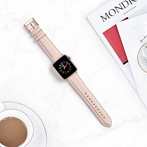 OMIU 2 להקות מרובעות תואמות ל- Apple Watch 41 ממ 38 ממ 40 ממ, רצועת החלפת עור אמיתית תואמת לסדרת Apple Watch
